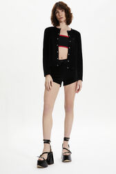 Women Velvet Shorts Black front worn view