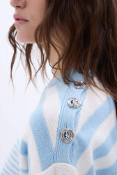 Striped cotton sweater White/skyblue stripe details view 3