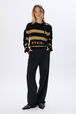RYKIEL wool and lurex sweater Striped black/gold front worn view