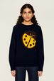 Pull symbole coccinelle femme Bleu nuit vue portée de face