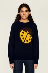 Pull symbole coccinelle femme Bleu nuit vue portée de face