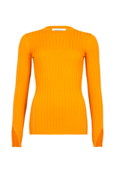 Wool Knit Crew-Neck Slit Sleeves Sweater Orange front view