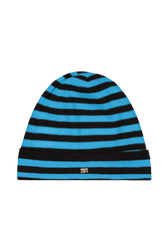 Women Poor Boy Striped Wool Beanie Striped black/pruss.blue front view
