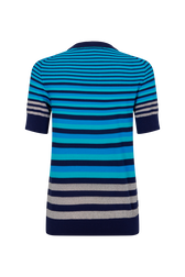 Pull rayé col rond à manches courtes Rayures bleu/silver vue de dos