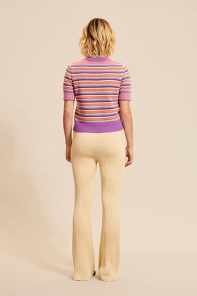 Pull manches courtes rayé multicolore pastel femme Lilas vue portée de dos