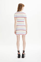 Women Picot Multicolor Striped Short Dress Multico white striped back worn view