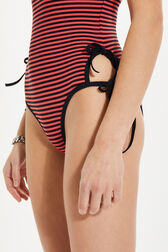 One-piece swimsuit Striped black/coral details view 1