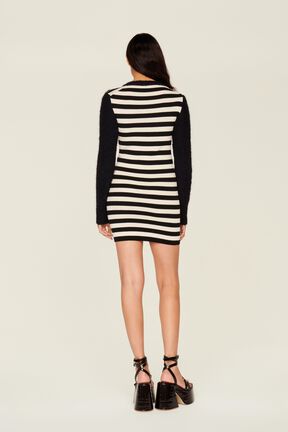 Women Jane Birkin Striped Midi Dress Black/white back worn view