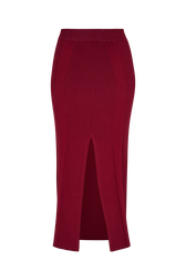 Wool Knit High-Waisted Midi Skirt Claret back view