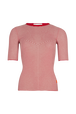 Short-sleeved crew-neck top in cotton and silk Red/white front view
