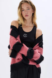 Cardigan rayé brossé en laine melangé Rayures noir/rose vue de détail 5