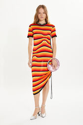 Short-sleeved striped dress Orange front worn view