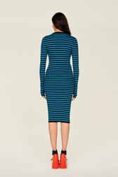 Robe longue chaussette rayée femme Raye noir/bleu de prusse vue portée de dos