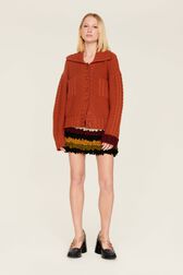 Women Two-Tone Knitted Bomber Jacket Red details view 1