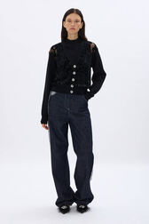 Knitted velvet and lace sweater Black front worn view