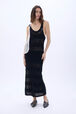 Open-knit cotton crochet strap dress Black front worn view