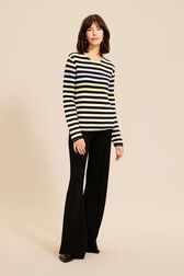Pull rayé multicolore signature femme Bleu nuit vue portée de face