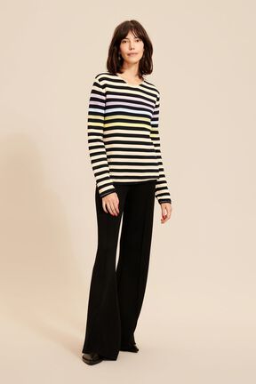 Pull rayé multicolore signature femme Bleu nuit vue portée de face