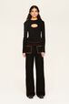 Women Wool Double Face Pants Black front worn view