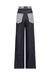 Pantalon en jean taille haute Bleu vue de dos