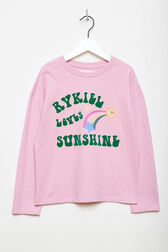 Long-Sleeved Oversized Printed Girl T-shirt Pink front view