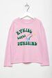 Long-Sleeved Oversized Printed Girl T-shirt Pink front view