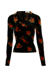 Long-Sleeved Fitted Velvet Jacquard Top Orange front view