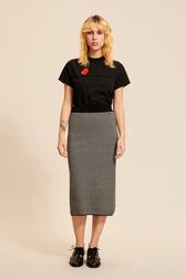 Women Houndstooth Midi Skirt Black front worn view