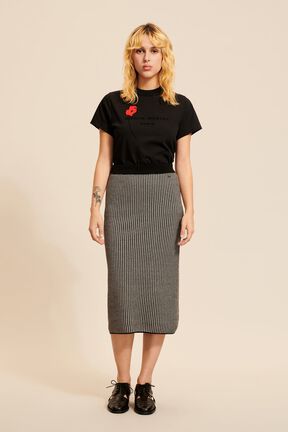 Jupe mi-longue motif pied de poule signature femme Noir vue portée de face
