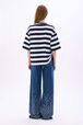 Striped short-sleeved crew-neck T-shirt Striped white/blue back worn view