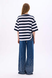Striped short-sleeved crew-neck T-shirt Striped white/blue back worn view