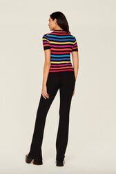 Women Poor Boy Striped Short Sleeve Sweater Multico striped rf back worn view