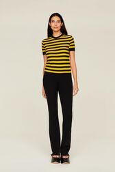 Women Poor Boy Striped Short Sleeve Sweater Striped black/mustard front worn view