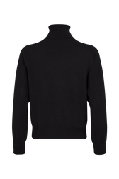 Intarsia Clover Print Cashmere Knit Turtleneck Sweater Black back view