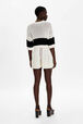 Women Multicolor Striped Pleated Shorts Ecru back worn view