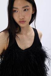 Short dress in jersey and feathers Black details view 2
