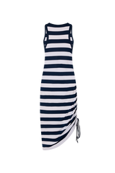 Robe longue col rond à bretelle rayée Raye blanc / bleu vue de dos