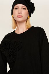 Women Wool Flowers Sweater Black details view 1