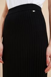Women Ribbed Knit Long Skirt Black details view 2