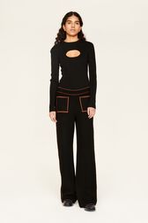 Women Wool Double Face Pants Black details view 2