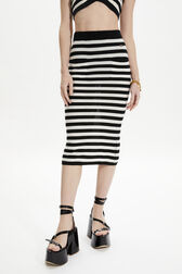 Women Poor Boy Striped Wool Maxi Skirt Black/white details view 1