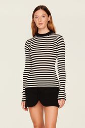 Women Multicoloured Striped Rib Sock Knit Sweater Black/white details view 1