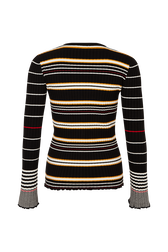 Striped Knit V-Neck Cardigan Black/ecru back view