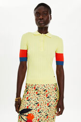 Women Ribbed Viscose Polo Shirt Baby yellow details view 1