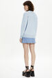 Women Cherry Print Sweater Baby blue back worn view