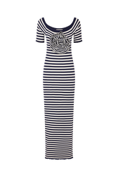 Robe rayée à fleur Raye blanc / bleu vue de face