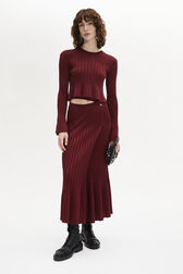 Knit Elasticated High-Waisted Midi Skirt Claret front worn view