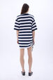 Robe rayée col rond manches courtes Raye blanc / bleu vue portée de dos