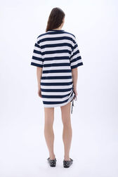 Robe rayée col rond manches courtes Raye blanc / bleu vue portée de dos