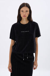 Short-sleeved velvet t-shirt Black details view 1